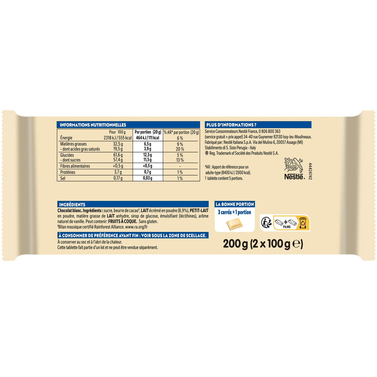 GALAK WHITE CHOCOLATE BAR 2X100G (#116911)