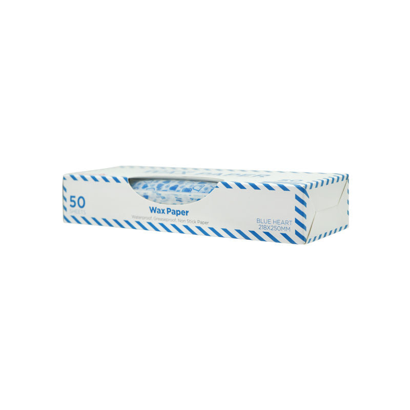 wax paper blue heart 218x250mm 50pc (#102557)
