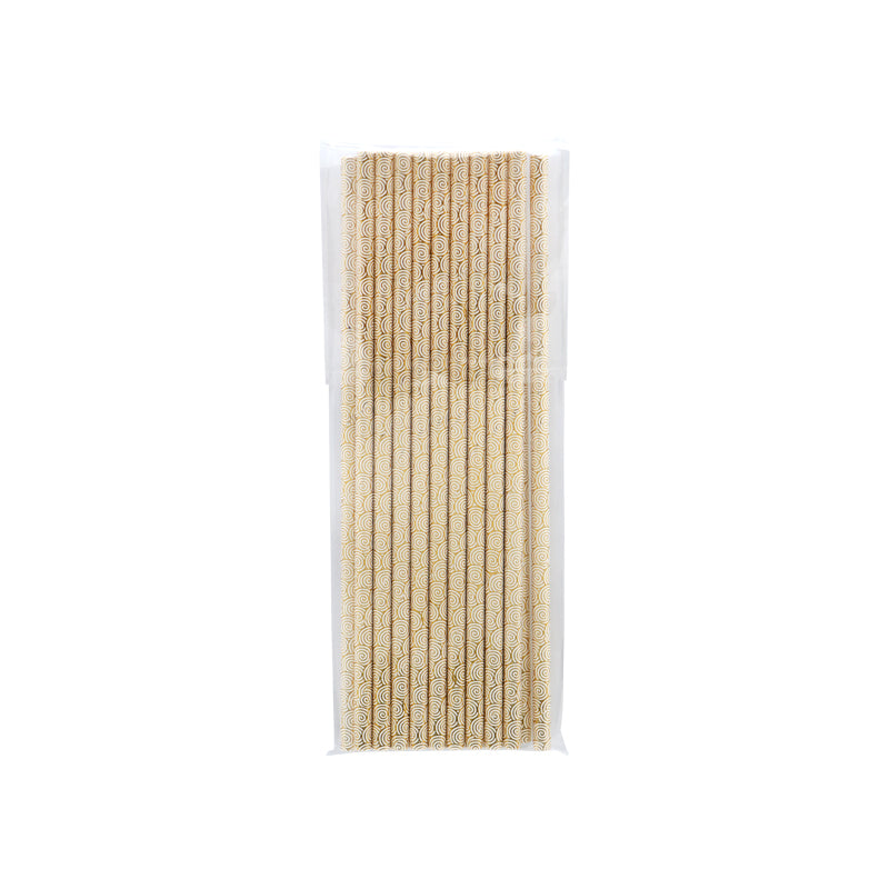 paper straw gold spiral 6x197mm 20pc (#103836)