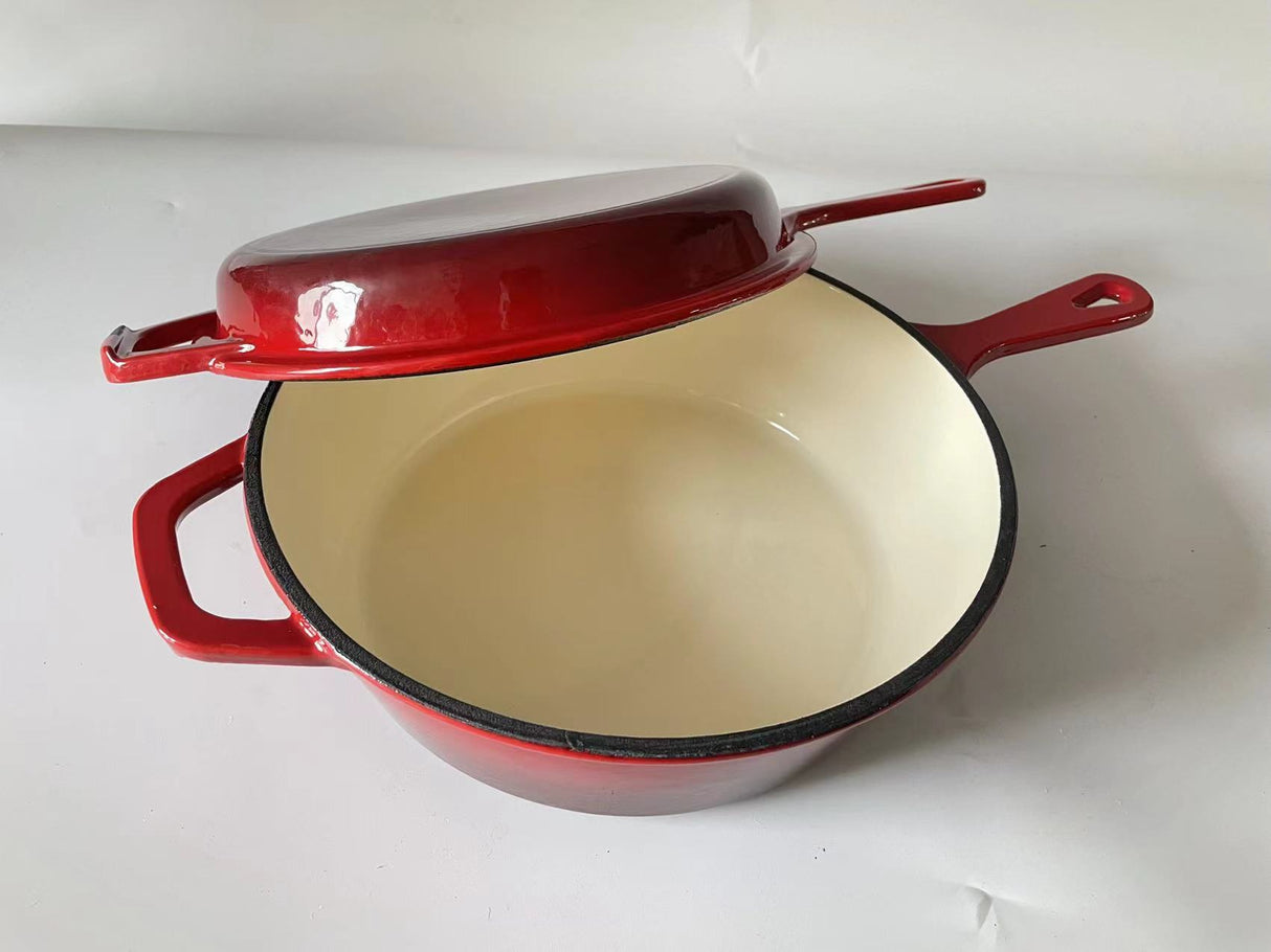 26cm 2in1 enamel cast iron combo cooker red (#108249)