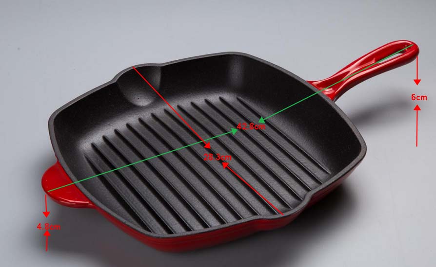 28cm square cast iron enamel grill pan red (#108250)