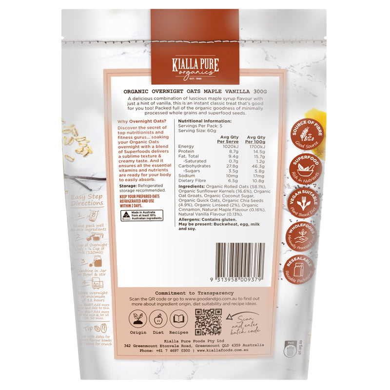 organic maple vanilla overnight oats 300g (#109244)
