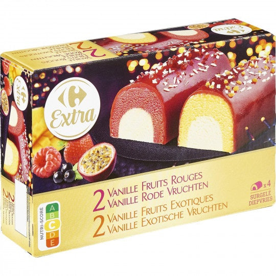 4 Buchettes glacees vanille, framboise, fruits exotiques