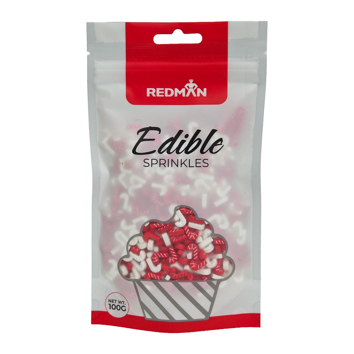RED & WHITE CANDY CANE PRESSED CANDY SPRINKLES 100G (#203307)