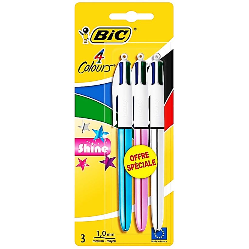 3 Stylos 4 Couleurs Shine