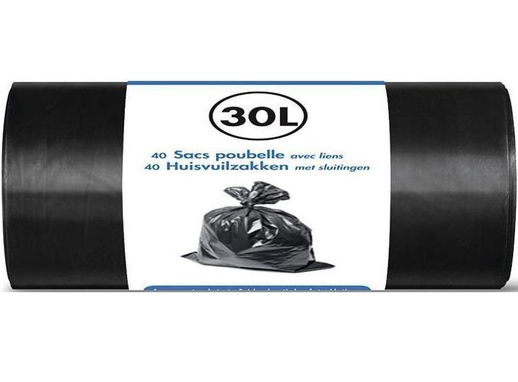 Sacs Poubelle Noir Avec Liens 30L