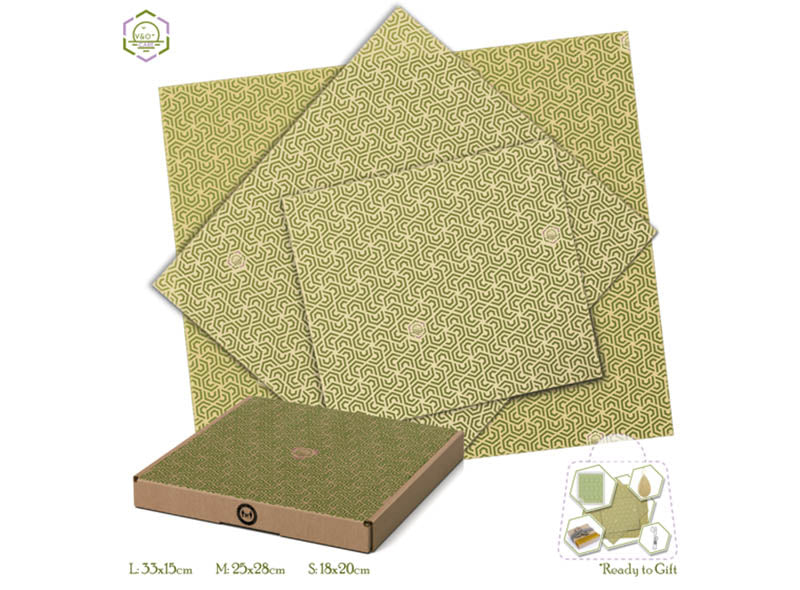 3 Emballages alimentaires reutilisables a la cire d’abeille - Set A