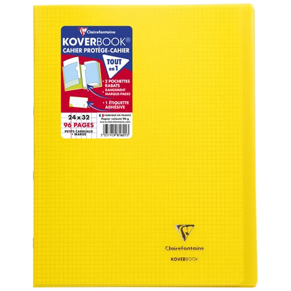 Cahier + Protege Cahier Jaune Petits Carreaux 96 Pages 24X32Cm