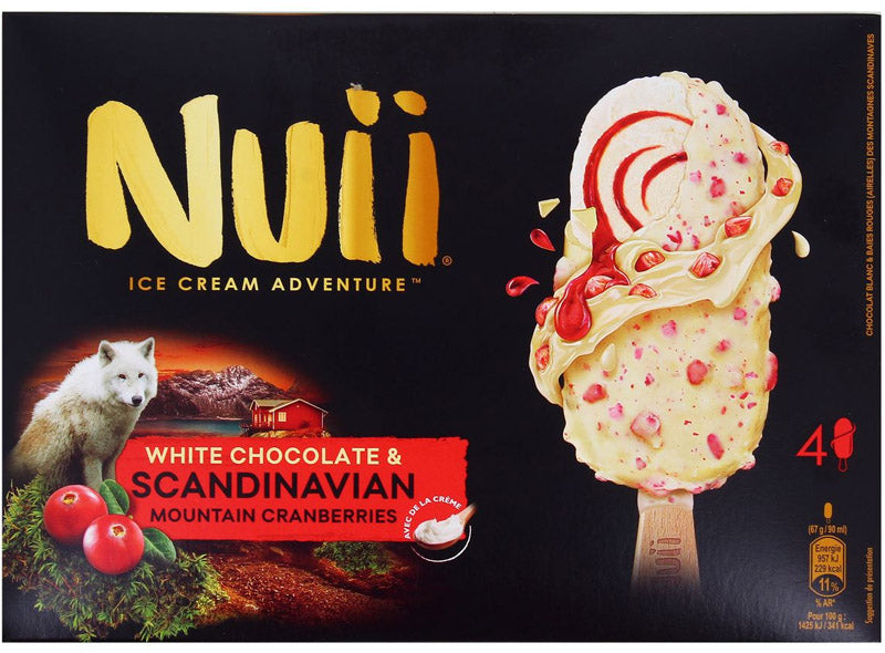 Batonnets glaces chocolat blanc et baies rouges des Montagnes Scandinaves