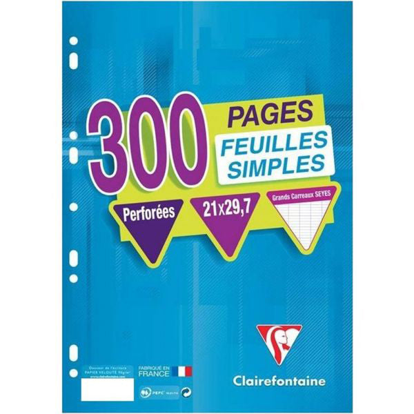 300 Feuilles Mobiles Perforees Grands Carreaux A4