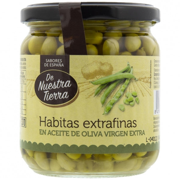 Habitas extrafinas en aceite de oliva virgen extra Jeunes feves extra fines a l’huile d’olive