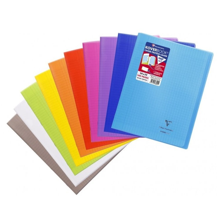 Cahier + Protege Cahier 24X32Cm, Grands Carreaux, Couverture Semi-Rigide Jaune, 96 Pages