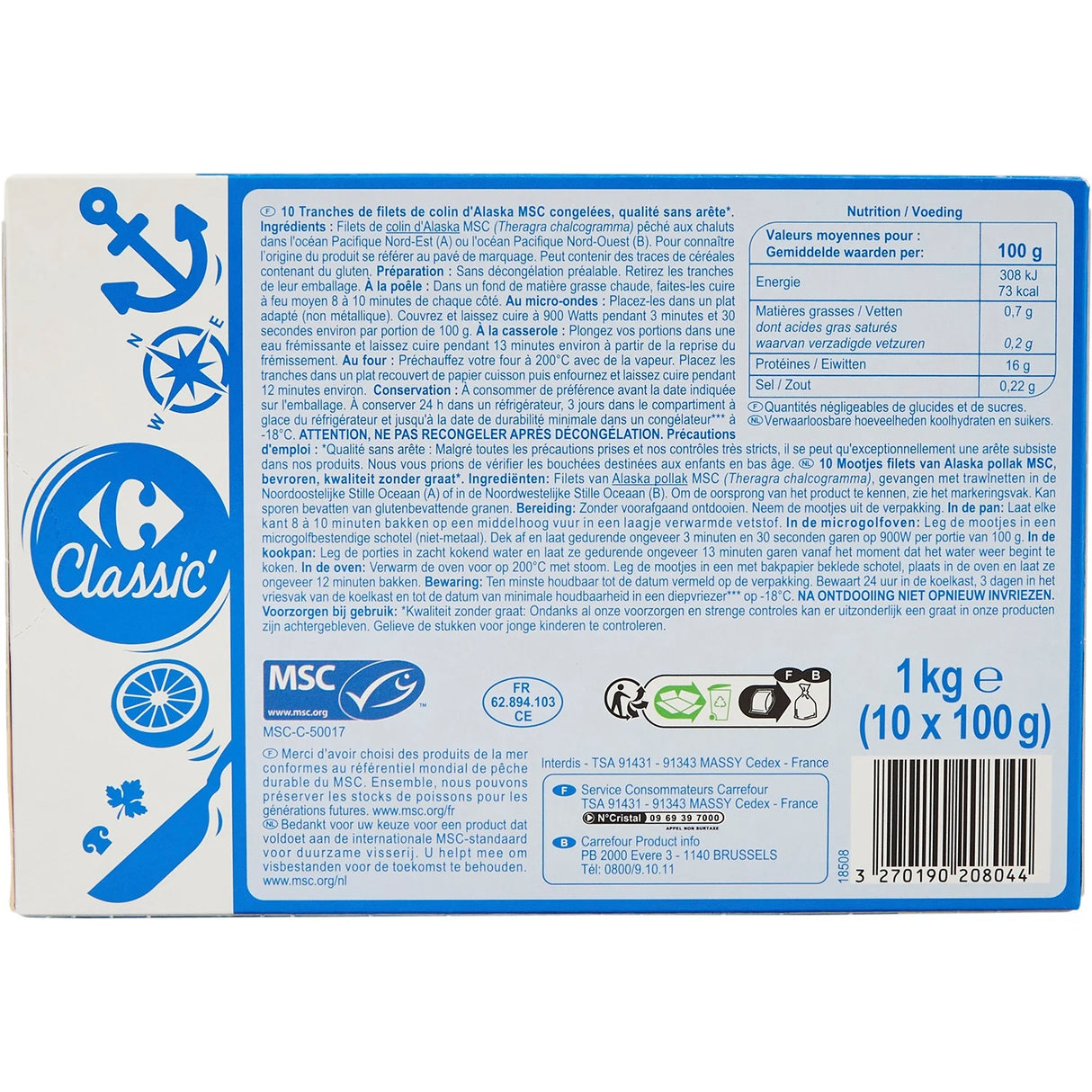 FROZEN ALASKAN POLLOCK SLICES 10X100G (#128720)