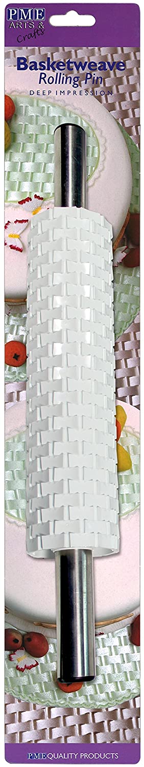 10 inch basketweave rolling pin w handle (#53790)