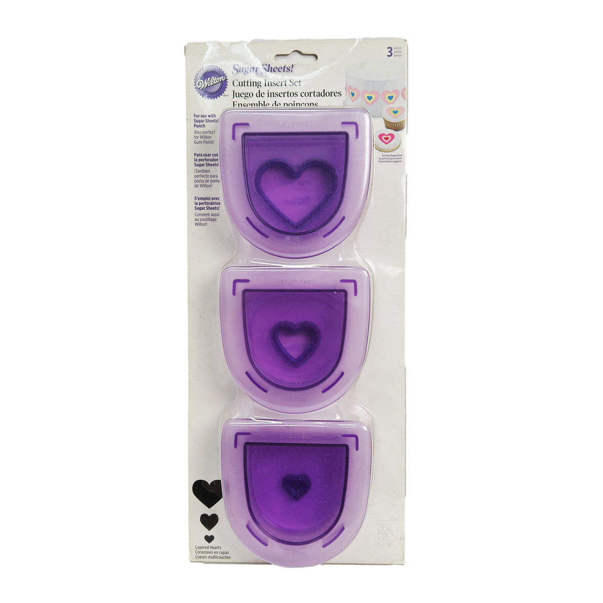 SUGAR SHEETS CUTTING INSERT SET, LAYERED HEARTS 3 PIECES (#55370)