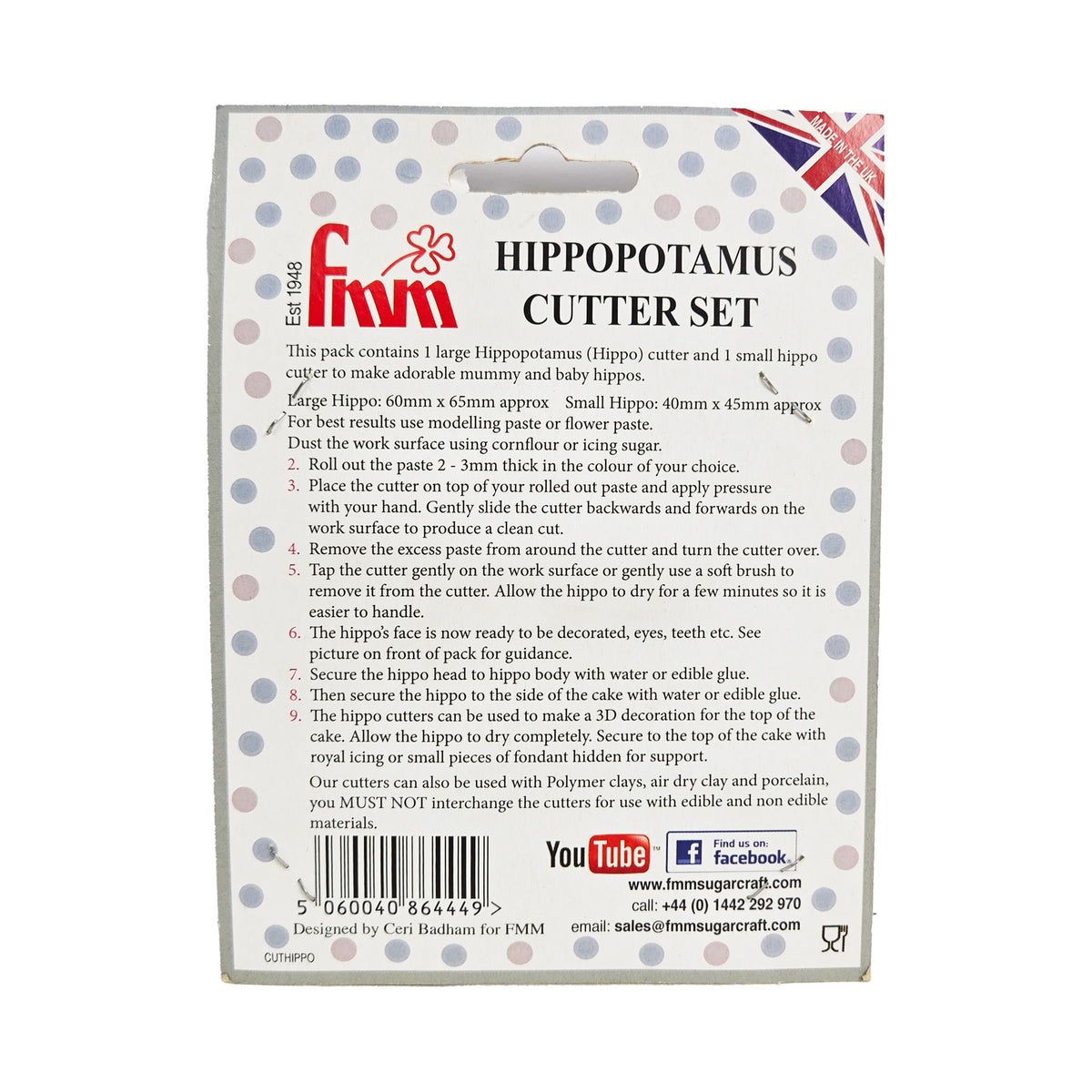 HIPPOPOTAMUS CUTTER SET 2 PIECES 60 X 65 MM AND 40 X 45 MM (#66619)