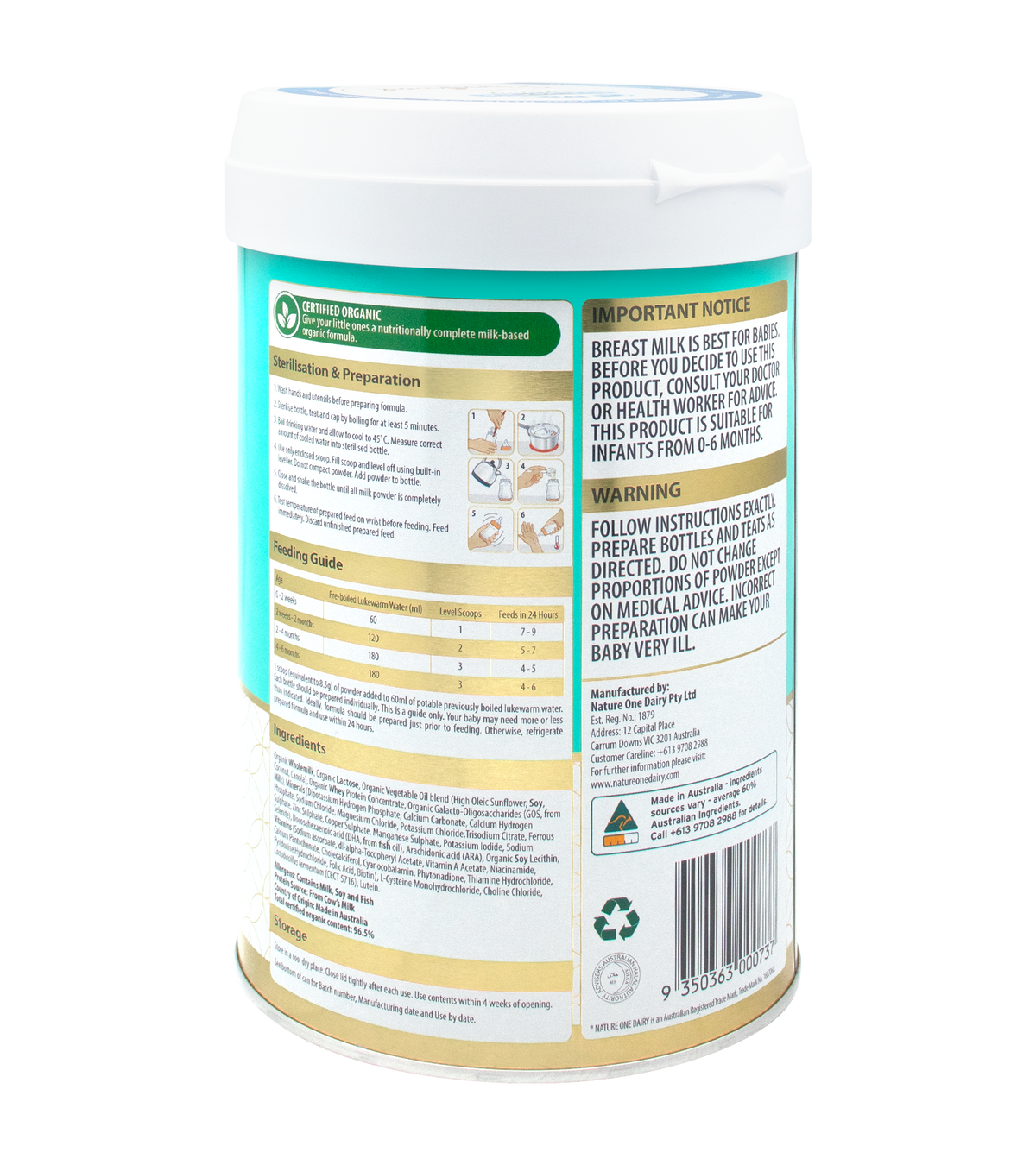 ORGANIC NEWBORN FORMULA STEP 1 900G (0-6 MONTHS) (#128814)