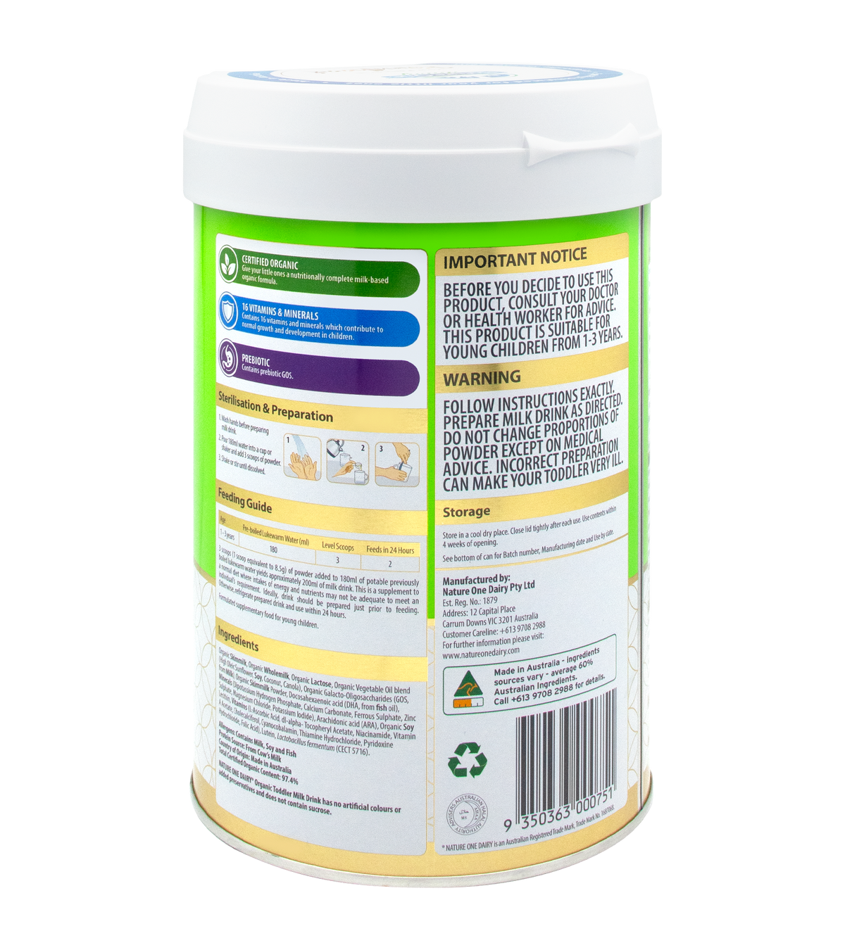 ORGANIC TODDLER NUTRITIOUS MILK DRINK STEP 3 900G (1-3 YEARS) (#128816)