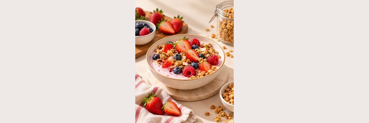 Strawberry Yoghurt, Berry & Granola Bowl