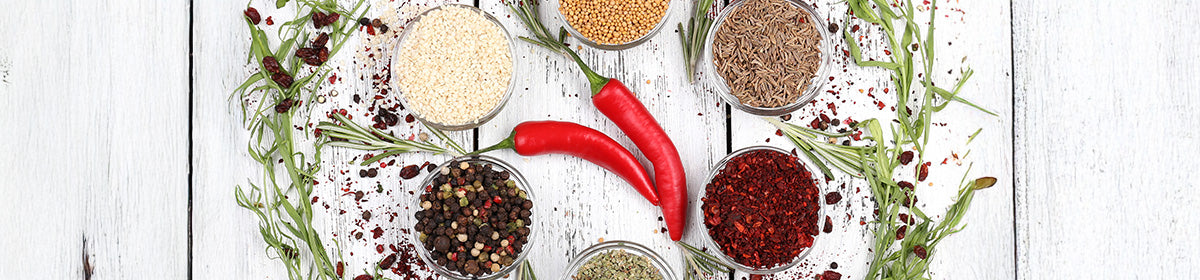 Salt, pepper, herbs & spices