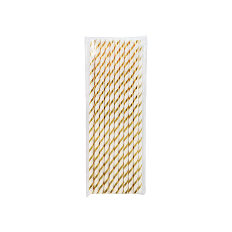 paper straw gold stripe 6x197mm 20pc (#103835)