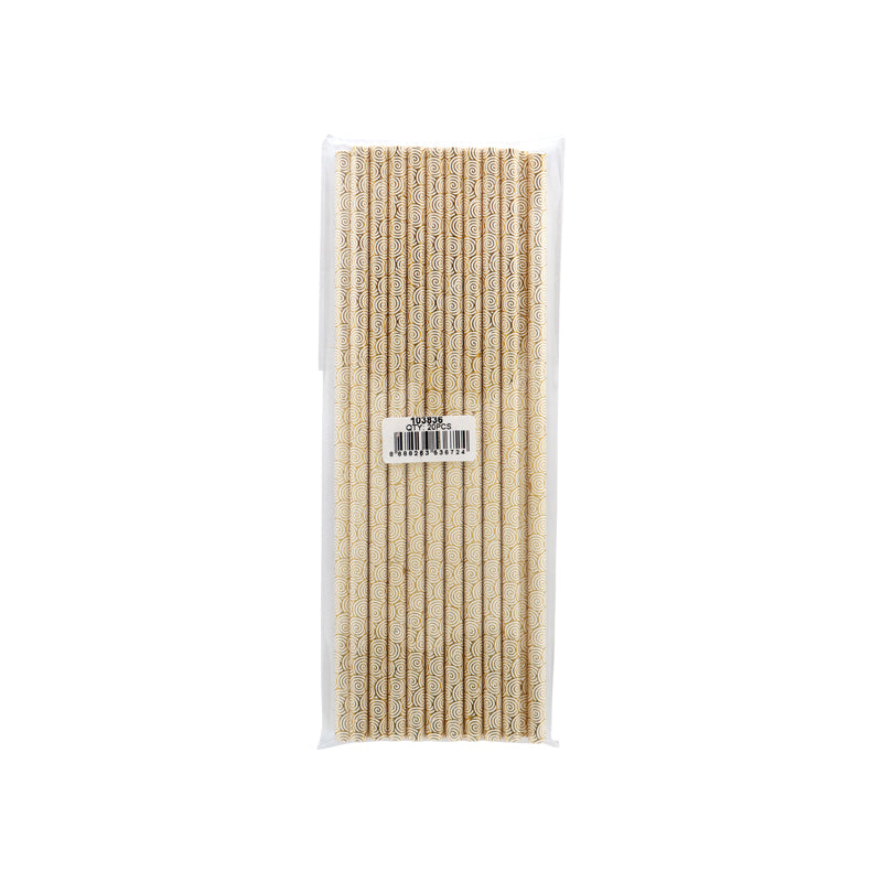 paper straw gold spiral 6x197mm 20pc (#103836)