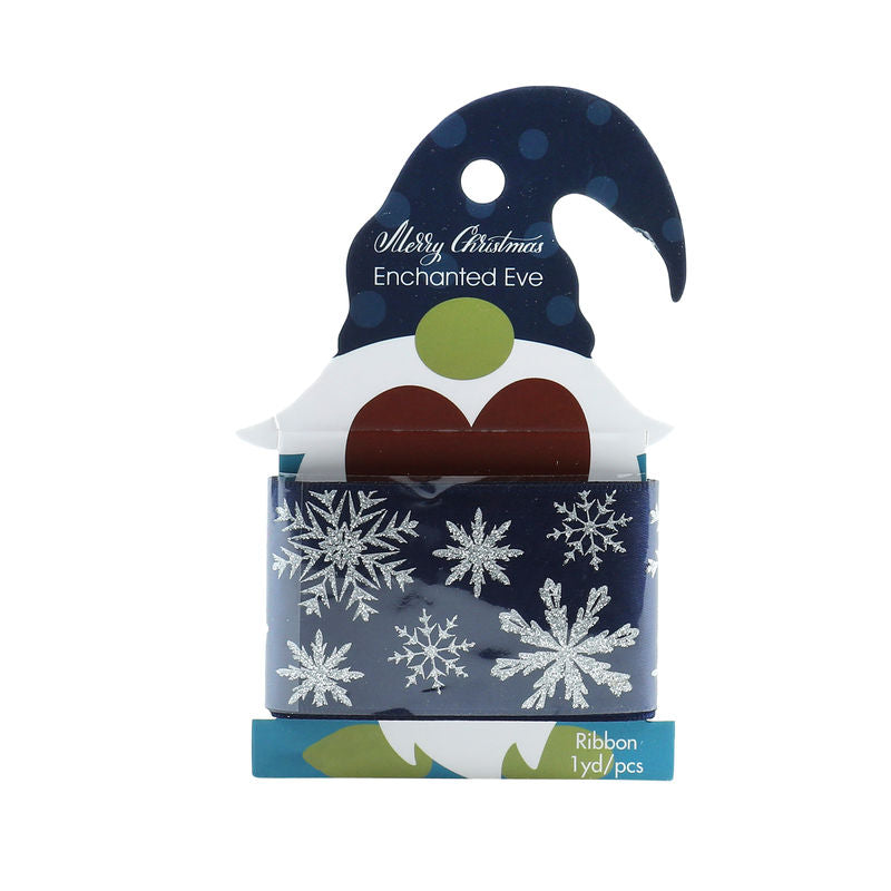 ribbon navy blue snowflakes 1yd (#107009)