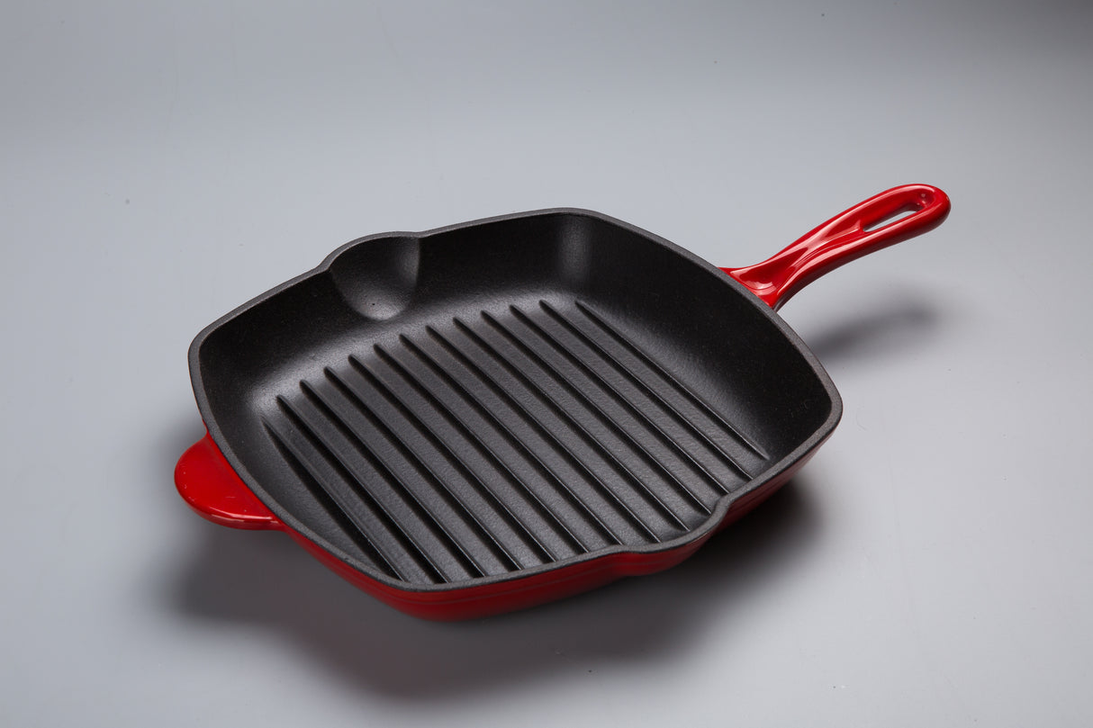 28cm square cast iron enamel grill pan red (#108250)