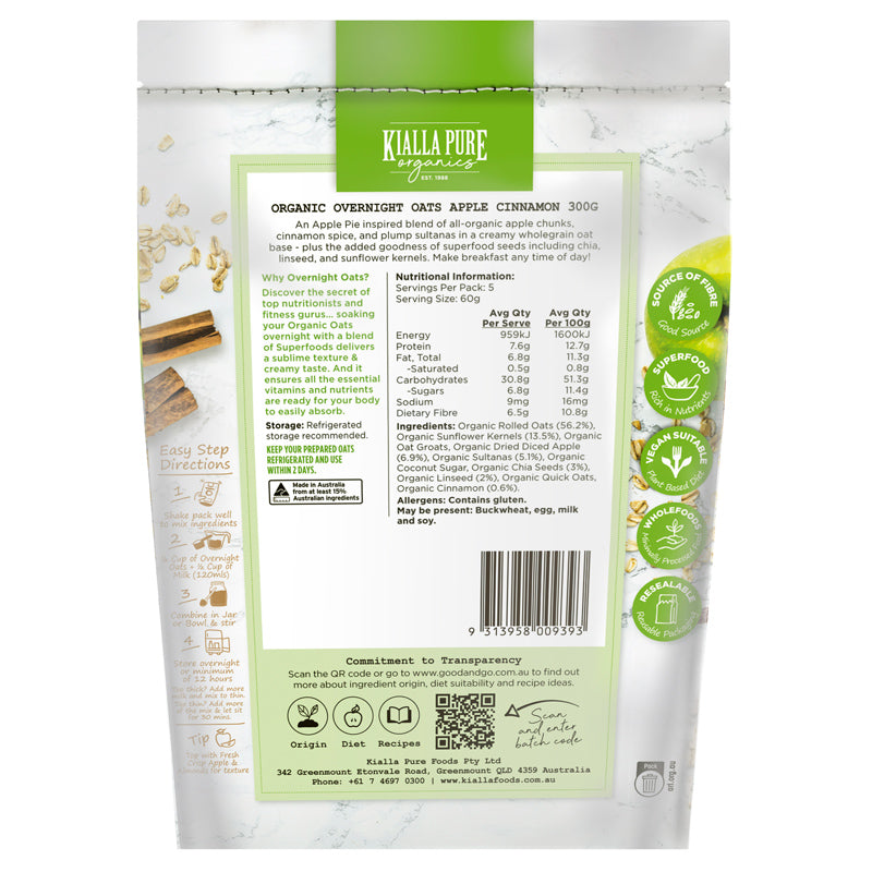 organic apple cinnamon overnight oats 300g (#109242)