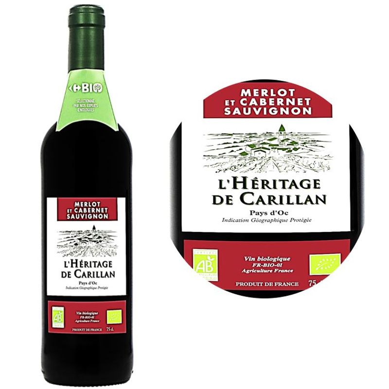 red wine-organic merlot, cabernet sauvignon red wine pays doc pgi750ml (#112211)
