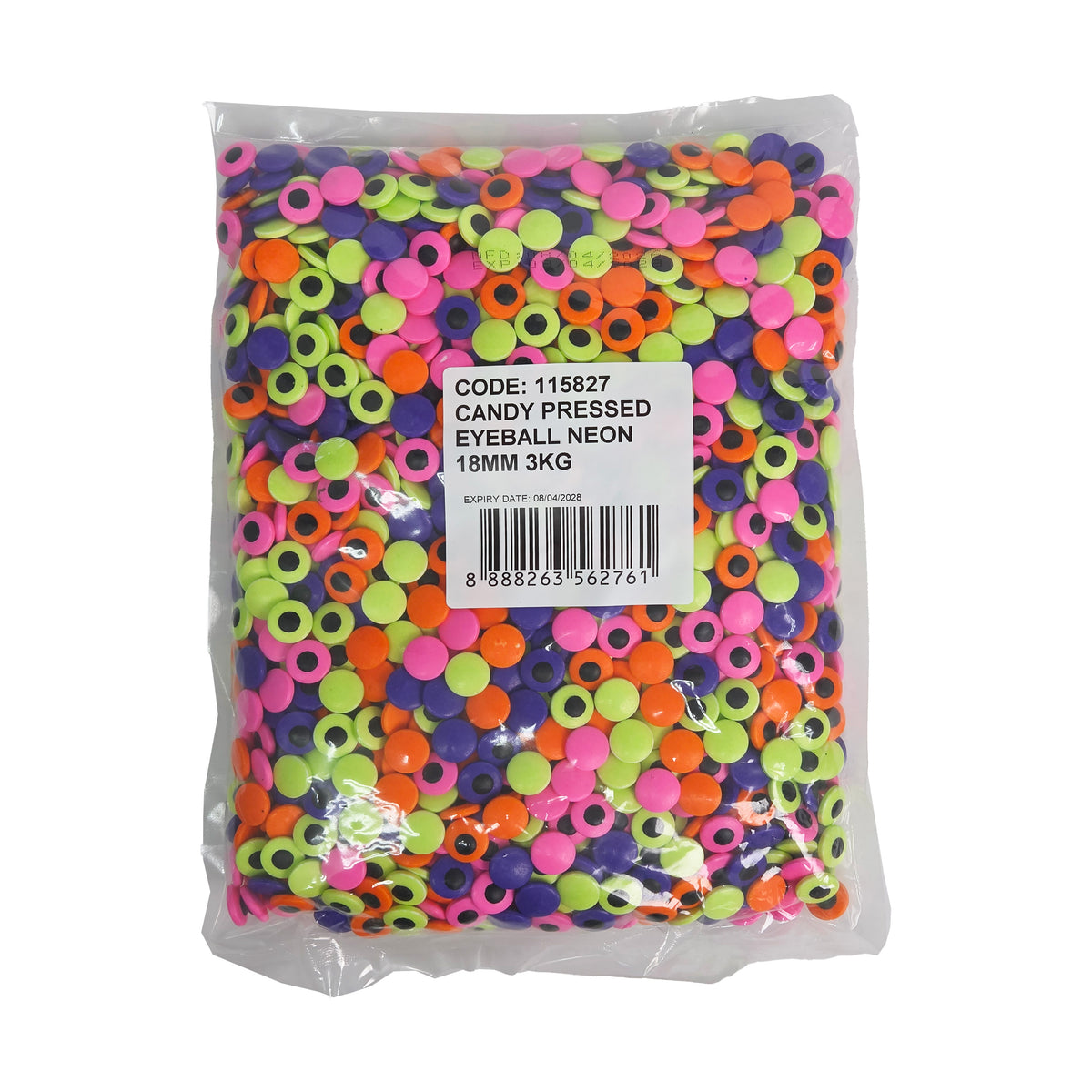 NEON EYEBALL PRESSED CANDY 18MM 3KG (#115827)