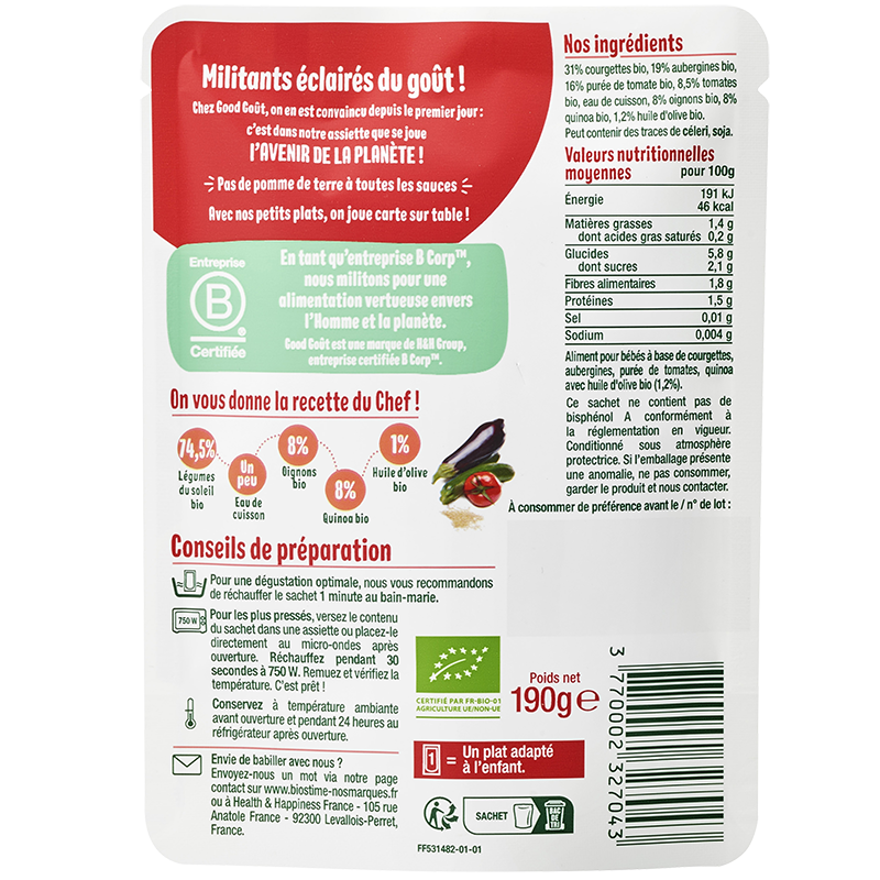 RATATOUILLE WITH QUINOA 190G (#121389)