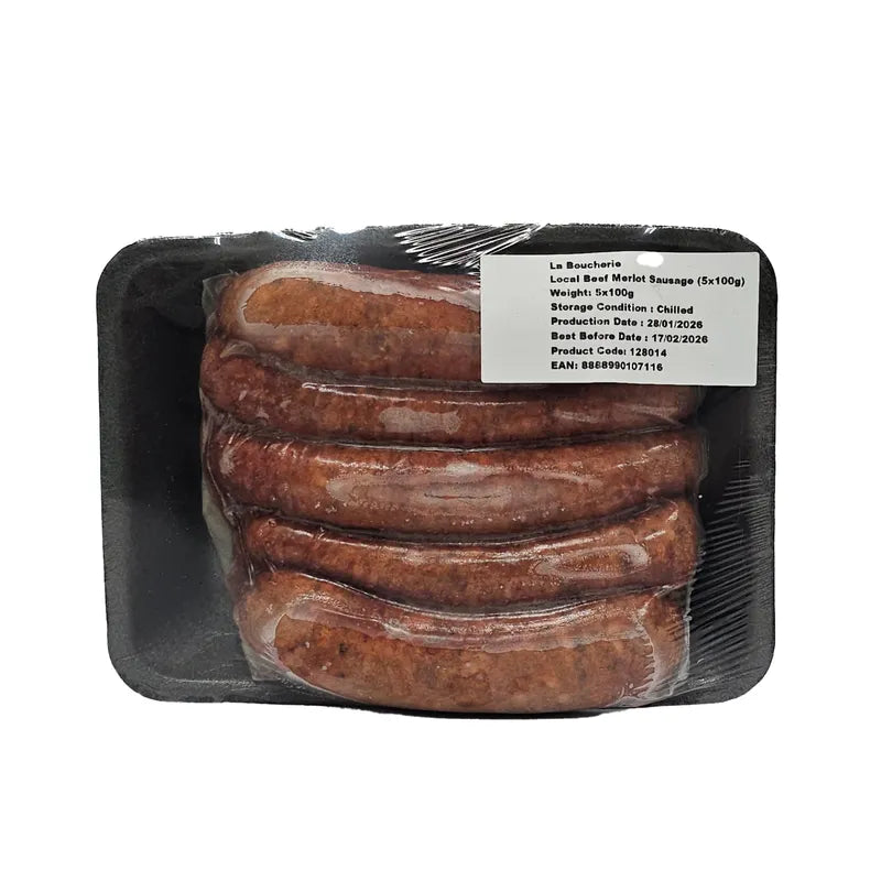 BEEF MERLOT AND CRACKED PEPPER SAUSAGES 100G (#128014)