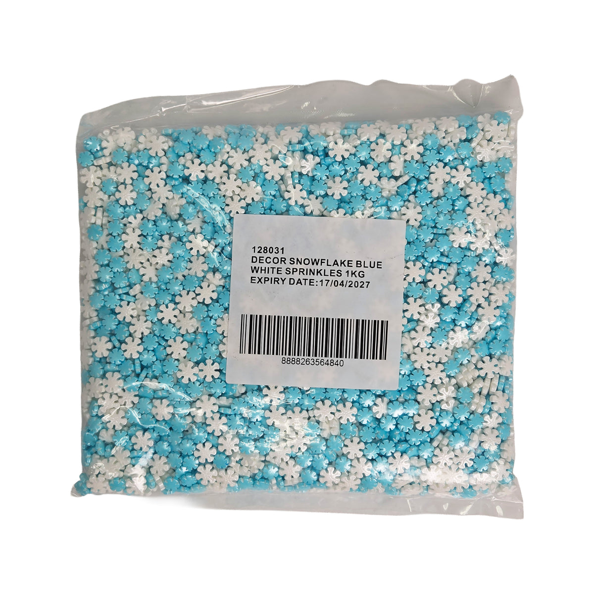 BLUE & WHITE SNOWFLAKE SPRINKLES 1KG (#128031)
