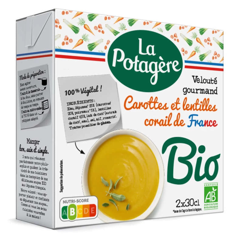 CARROT AND ORGANIC LENTILS SOUP 2X30CL (#128460)