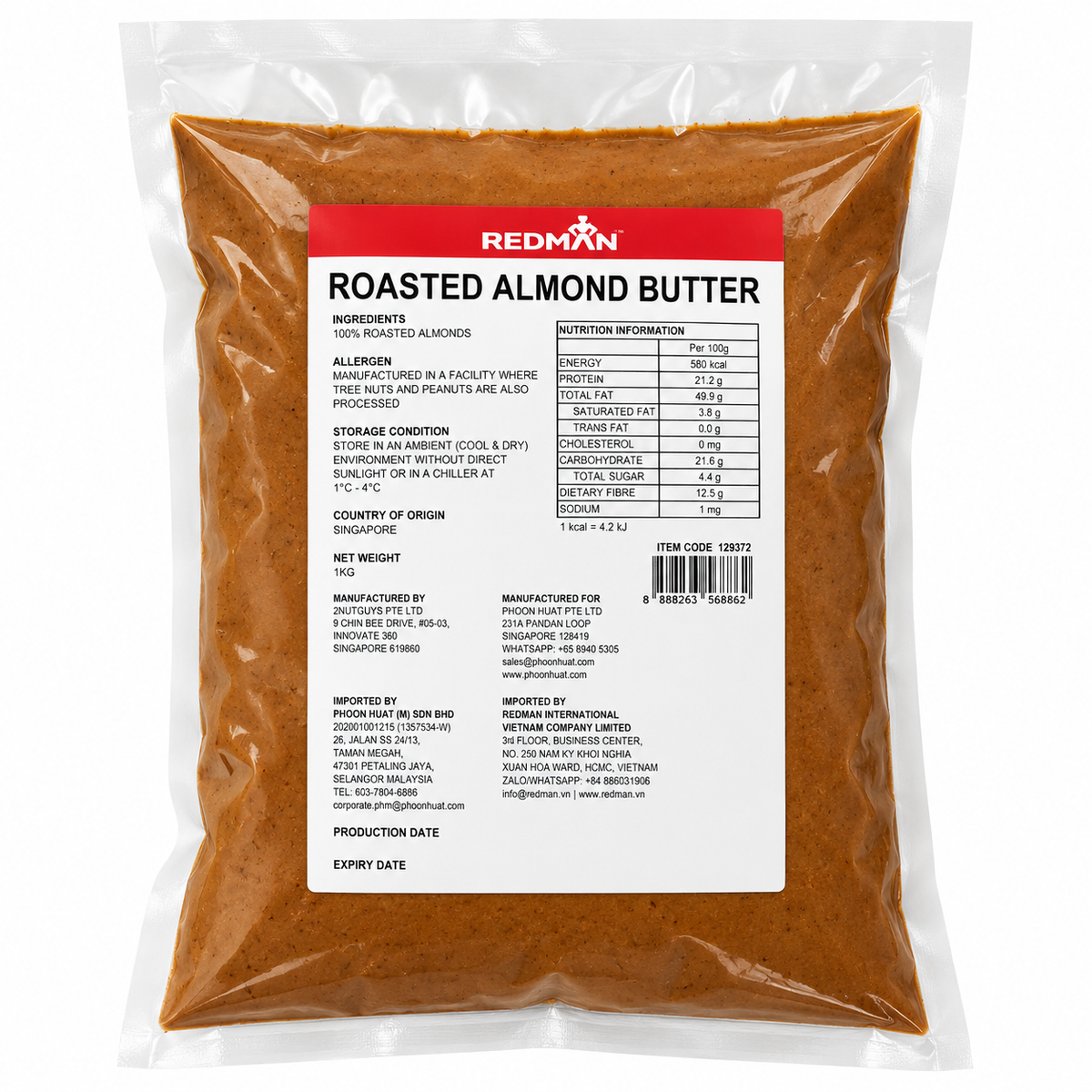 ROASTED ALMOND BUTTER 1KG (#129372)