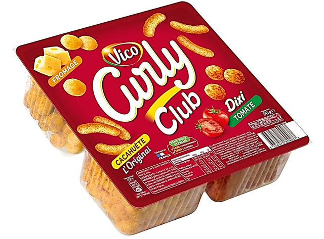 Curly Club, Cacahuete, Fromage, Tomate.