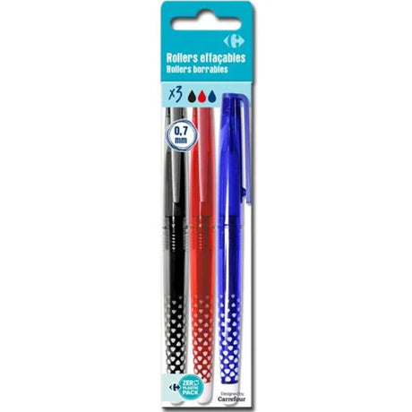 3 Stylos Roller Effacable 0.7Mm, Bleu, Noir, Rouge