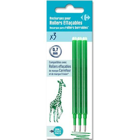 3 Recharges Cartouches Vertes Roller 0.7Mm