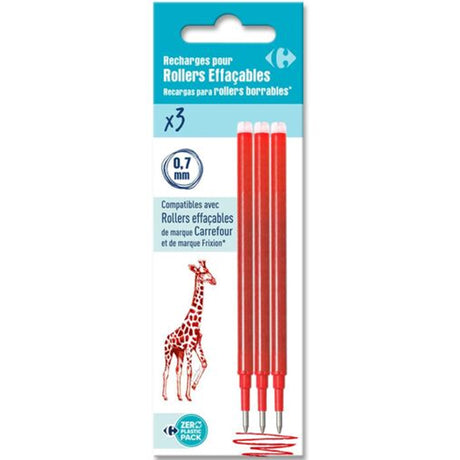 3 Recharges Cartouche Rouge Roller 0.7Mm