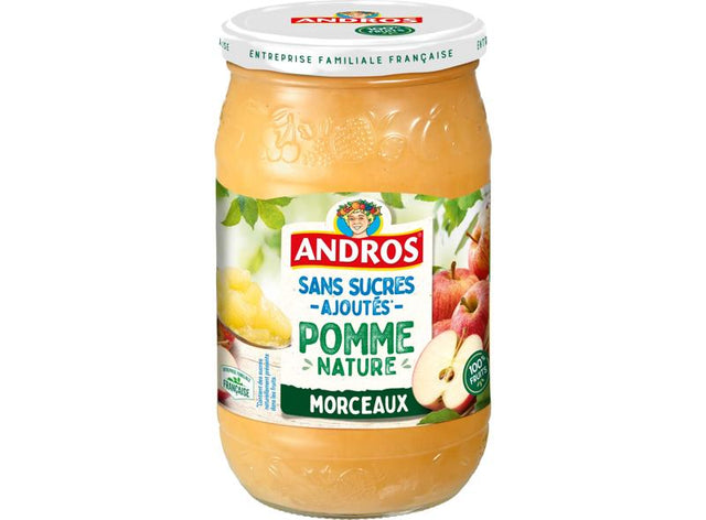 Compote de pommes nature avec morceaux sans sucres ajoutes