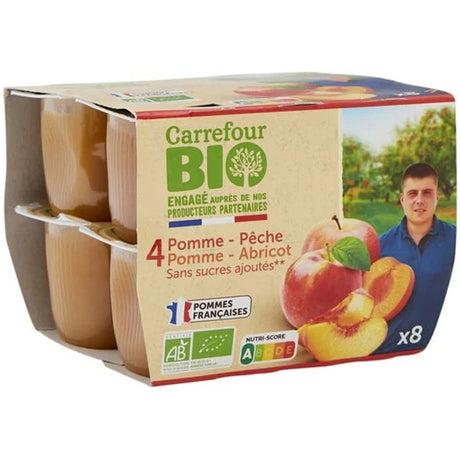 Compotes Pommes Abricots/Pommes Peches Sans Sucres Ajoutes