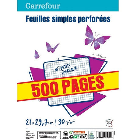 500 Feuilles Mobiles Perfores Petits Carreaux, A4