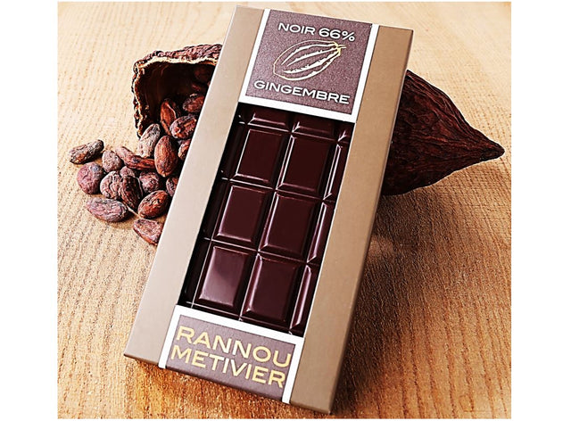 Chocolat Noir Equateur 66% De Cacao Fourree De Morceaux De Gingembre