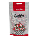 RED, GREEN & WHITE PRESSED CANDY SPRINKLES 100G (#202673)