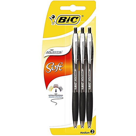 3 Stylos Bille Retractables Noirs Atlantis Soft