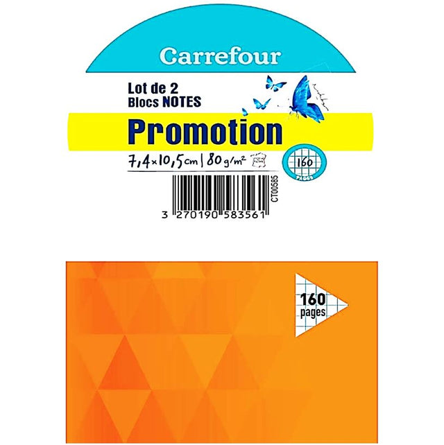 2 Blocs Notes Agrafes 160 Pages Petits Carreaux 7.4X10.5Cm