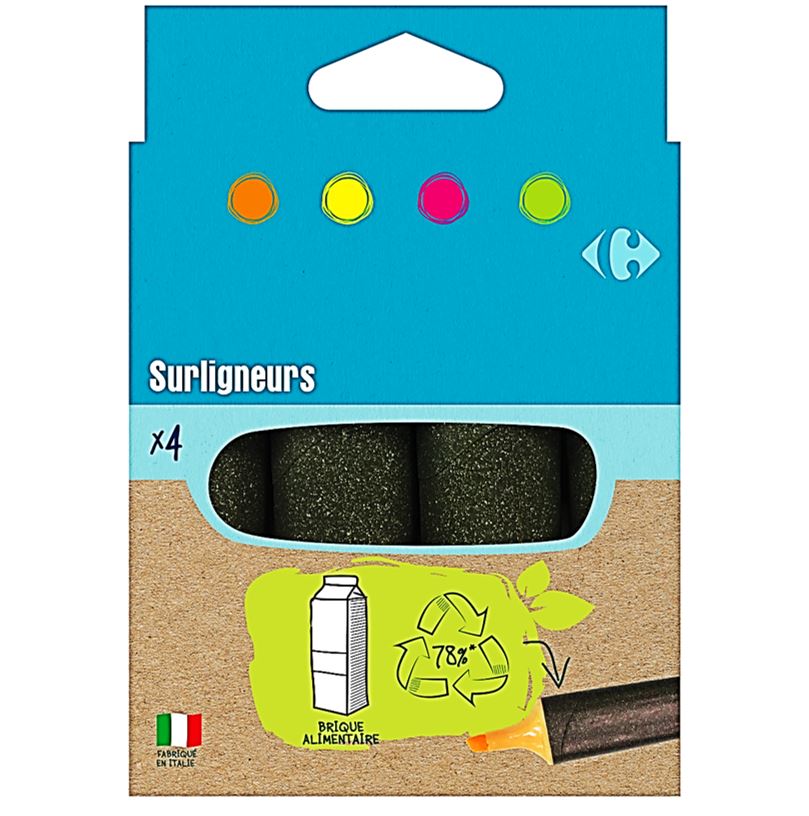 4 Surligneurs Recycles Assortis