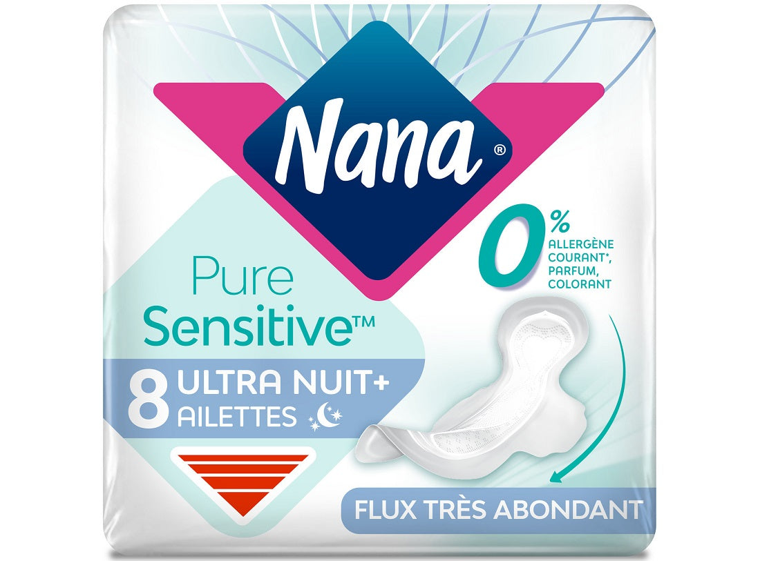 Serviettes Hygieniques Avec Ailettes Pure Sensitive Ultra Nuit+