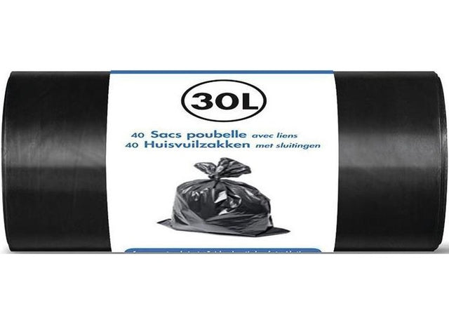 Sacs Poubelle Noir Avec Liens 30L